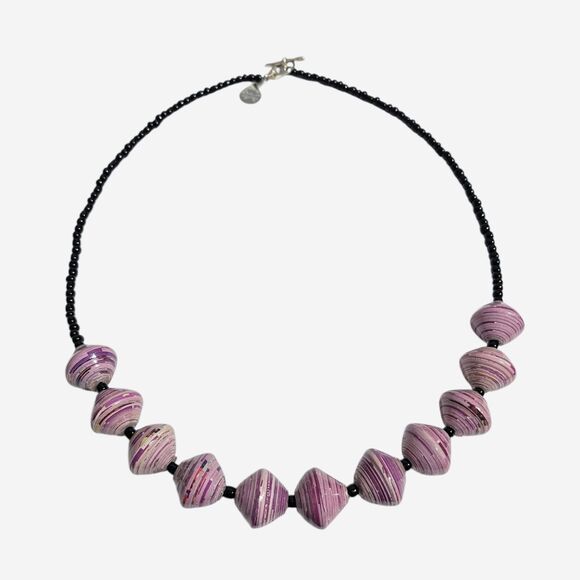 Bead For Life Necklace Paper Glass Beaded Purple Black Handmade Artisan Uganda - Picture 8 of 8